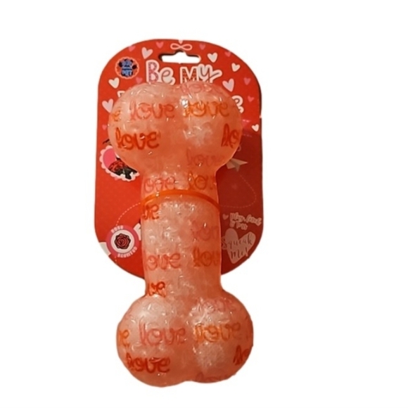 Pink Valentine’s Day Squeaky Dog Bone Toy Rose Scented & Textured Europan Home - Picture 3 of 16